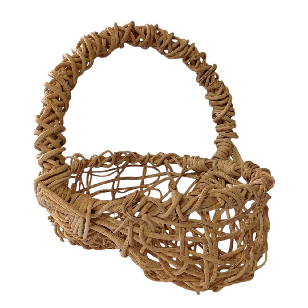 Primitive Buttock Basket Grapevine Egg Fruit Gathering Eye of God Hand Woven Vtg
